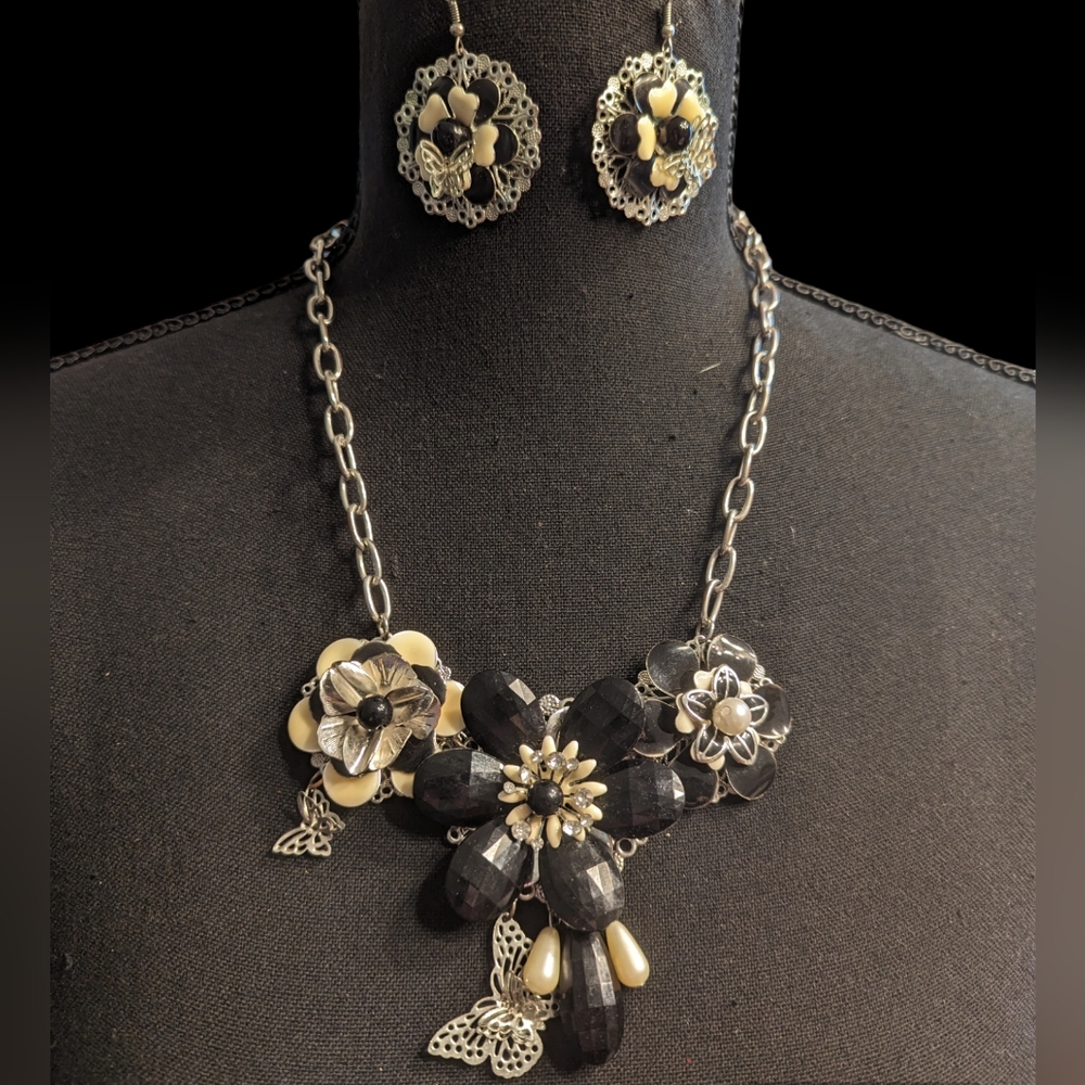 Fun Black and Ivory Floral Set with Butterflies